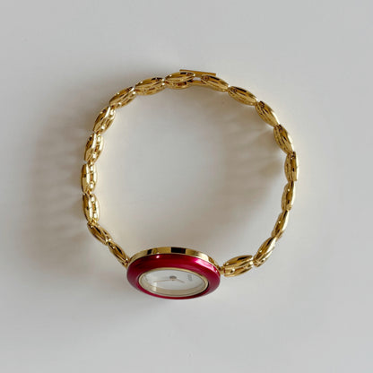 Gucci 1990s Interchangeable Bezel Gold Plated Rice Chain Watch with 6 bezels, case (175mm)