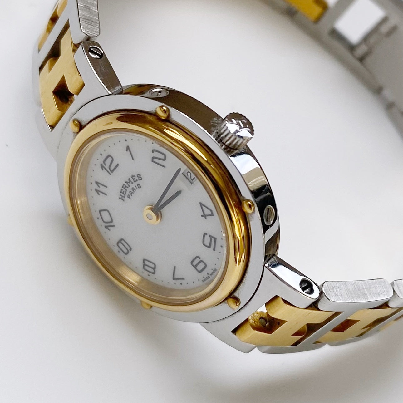 Hermés 1990s Clipper Round Two Tone Watch