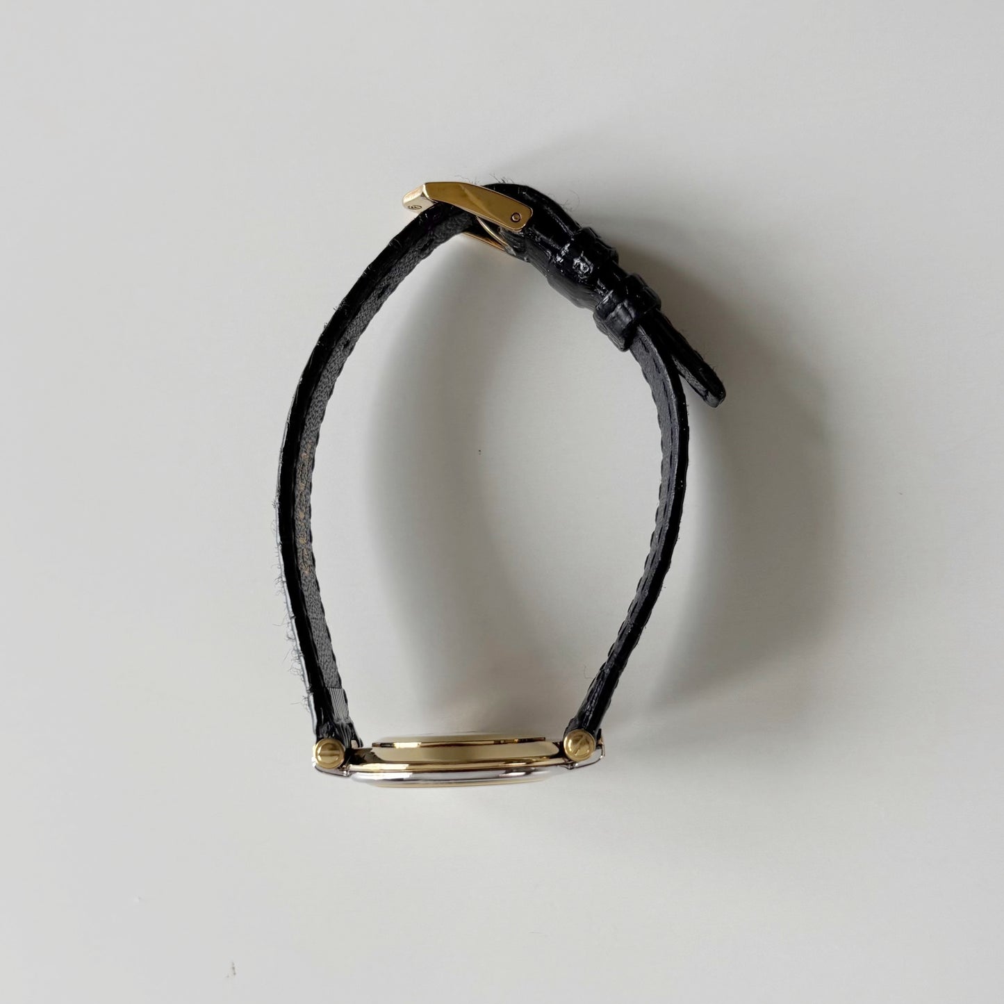 Gucci 1980s Black Round Dial Two Tone Watch