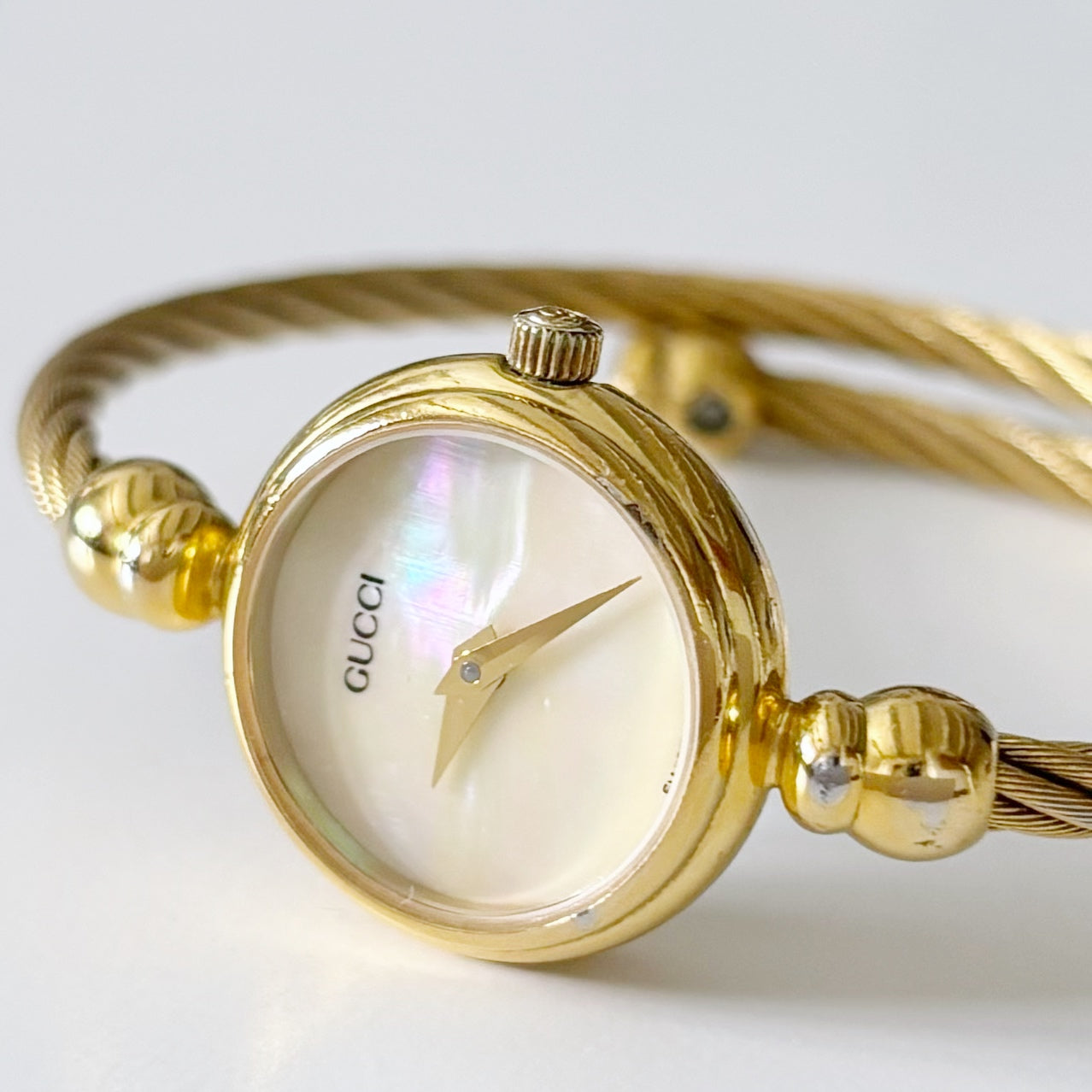 Gucci 1990s Seashell Dial Gold Plated Bangle Watch