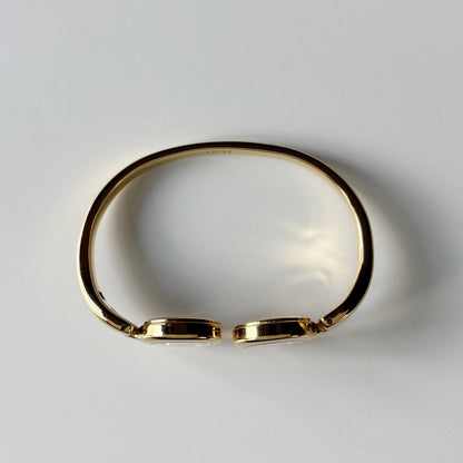 Fendi 1990s Seashell Dial Two Time Zone Gold Plated Bangle Watch