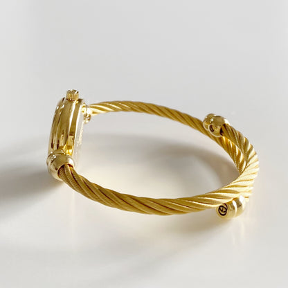 Gucci 1990s Black Dial Gold Plated Cable Bangle Watch