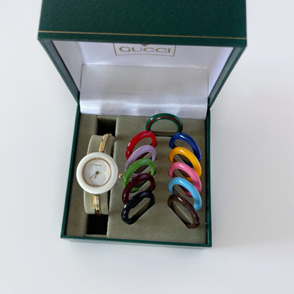 Gucci 1990s Interchangeable Bezel Gold Plated Watch with 12 bezels, case (Small)