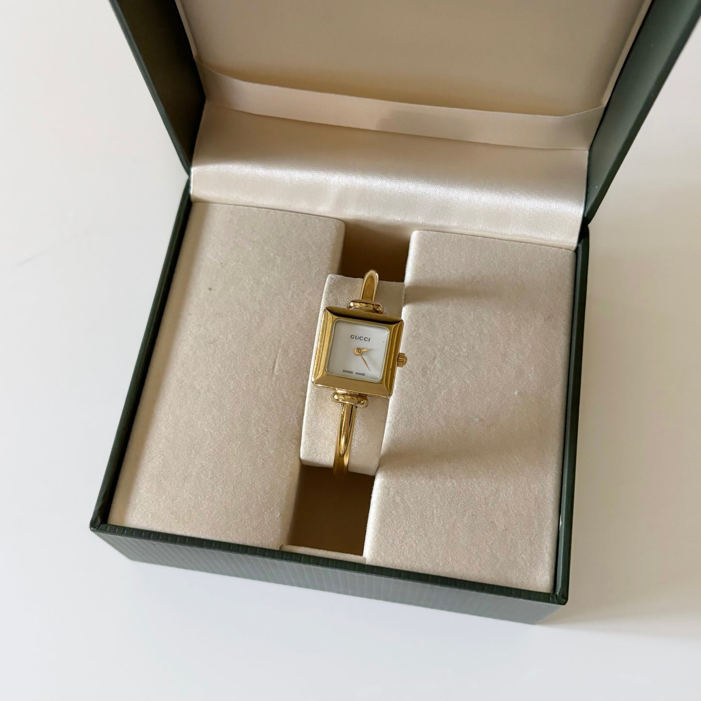 Gucci 1990s Square Gold Plated Bangle Watch