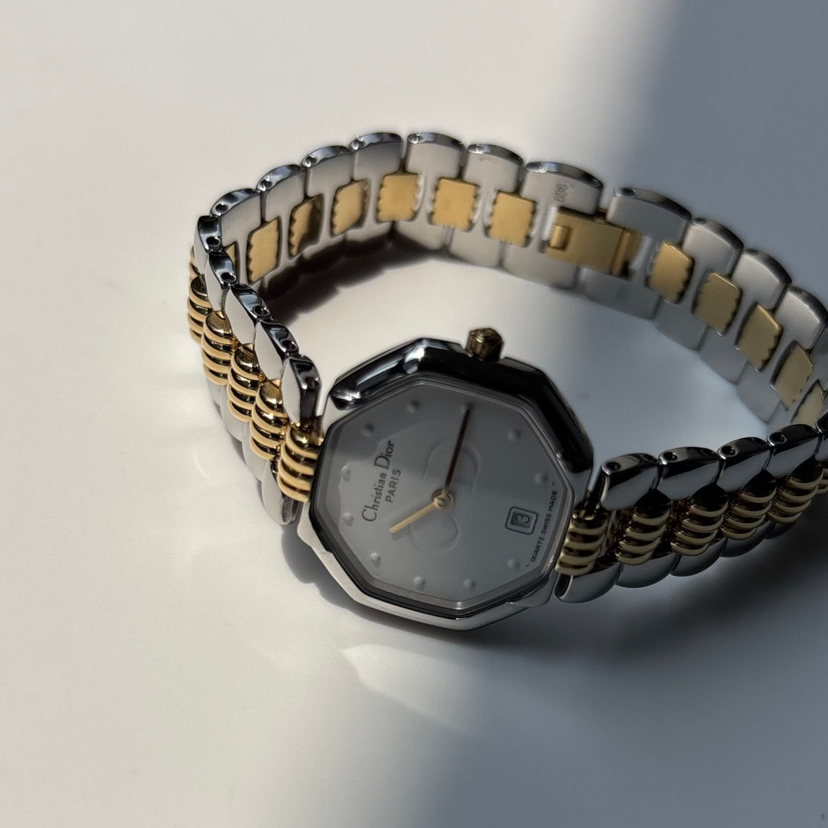Dior 1990s Octagon Dial Two Tone Gold Plated Watch