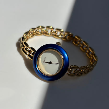Gucci 1990s Interchangeable Bezel Gold Plated Rice Chain Watch with 6 bezels, case (165mm)