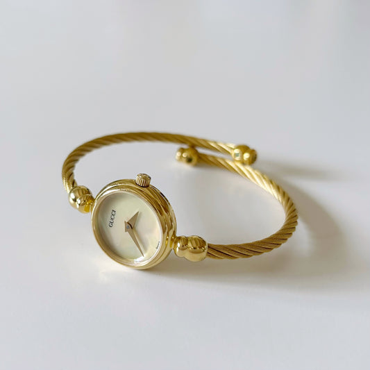 Gucci 1990s Seashell Dial Gold Plated Bangle Watch