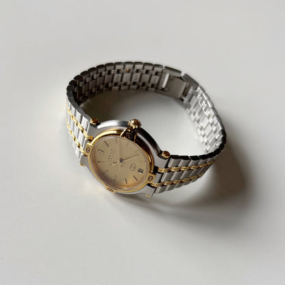 Gucci 1990s Round Dial Gold Plated Two Tone Watch