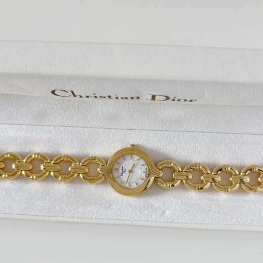 Dior 1990s Round Dial Gold Plated Watch