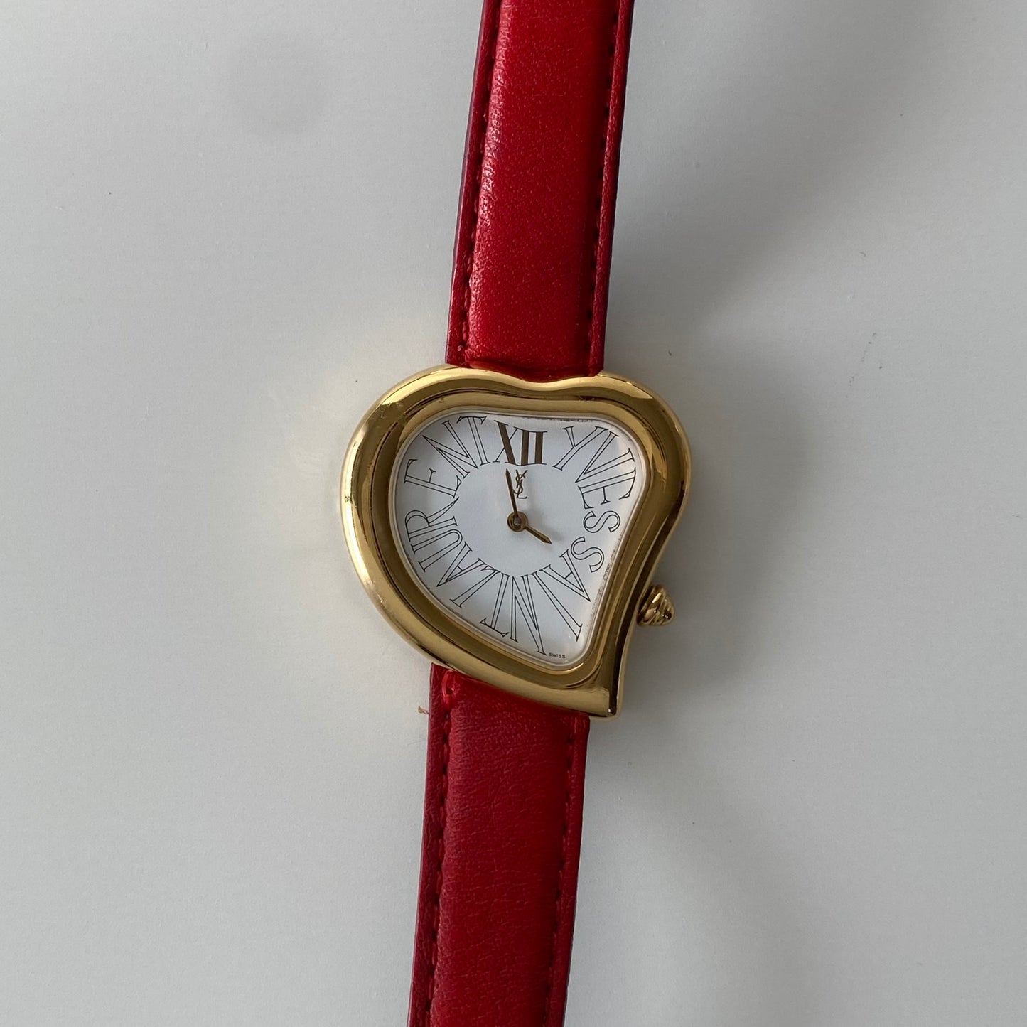 Yves Saint Laurent 1990s Heart shaped Gold Plated Red Watch