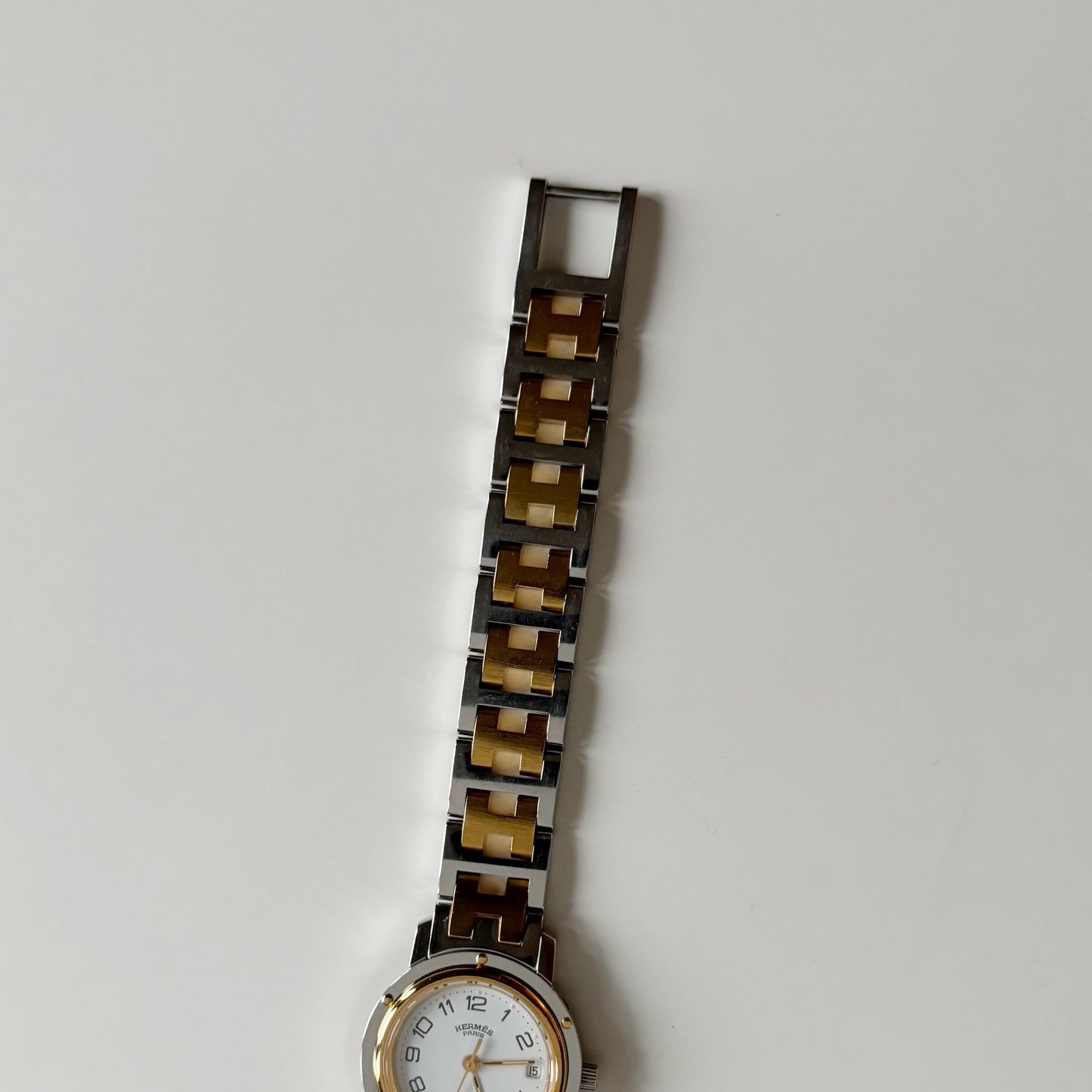 Hermes 1990s Clipper Round Dial Gold Plated Two Tone Watch