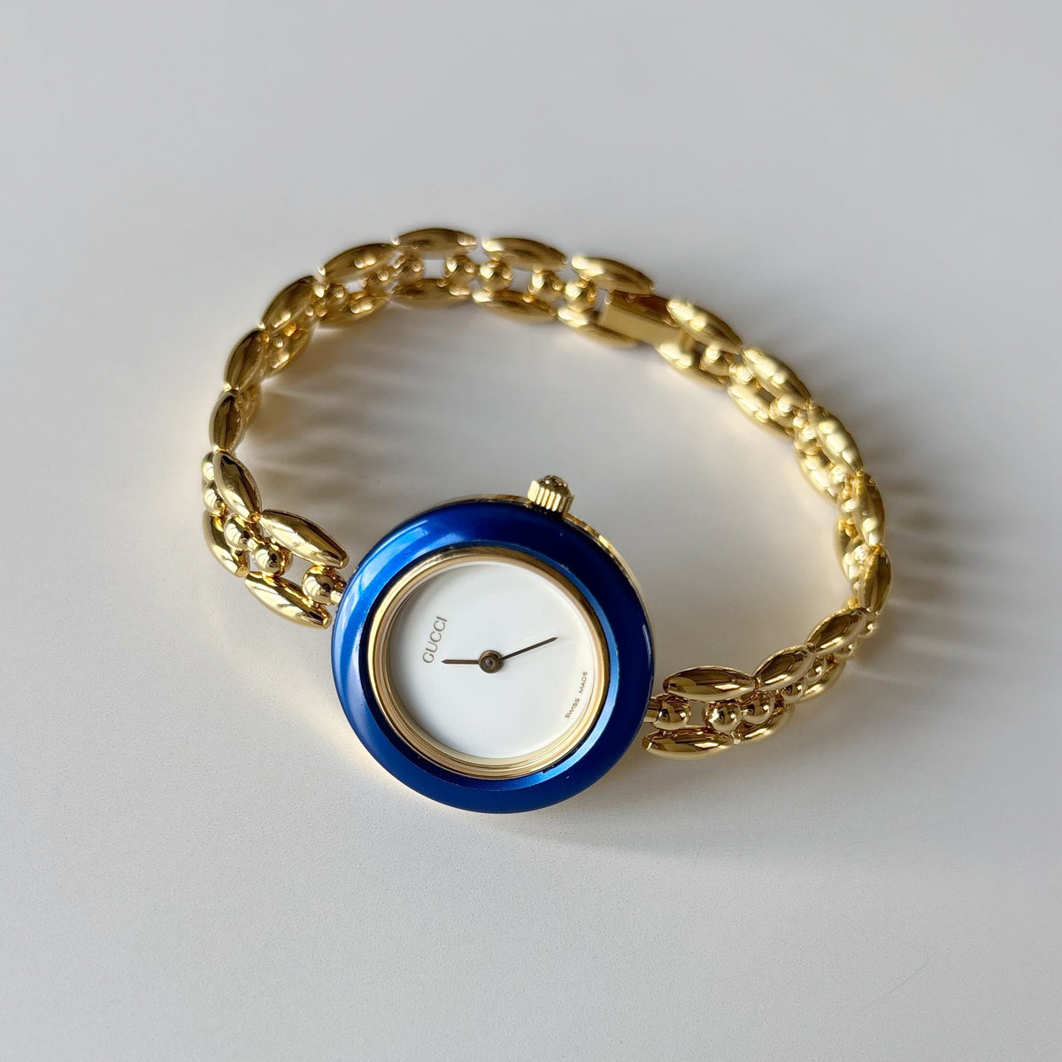 Gucci 1990s Interchangeable Bezel Gold Plated Rice Chain Watch with 6 bezels, case (170mm)