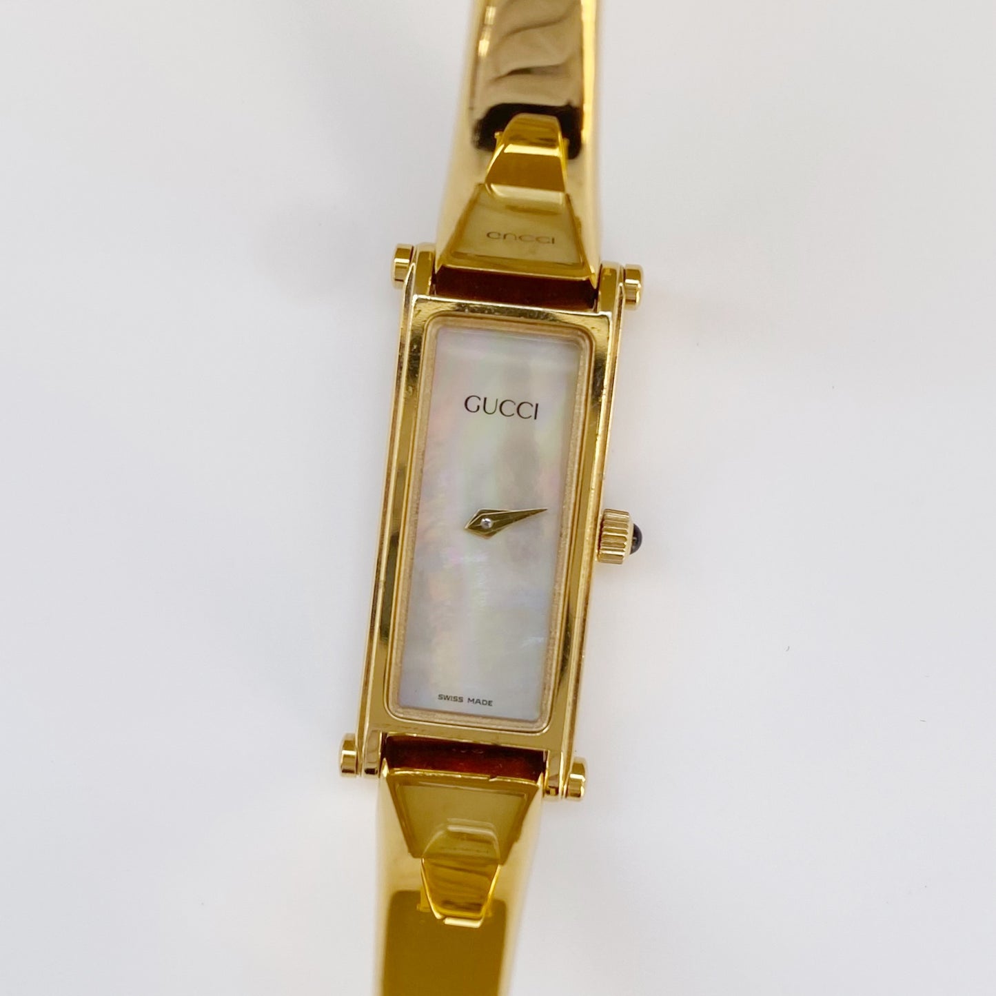 Gucci 1990s Seashell Dial Gold Plated Bangle Watch