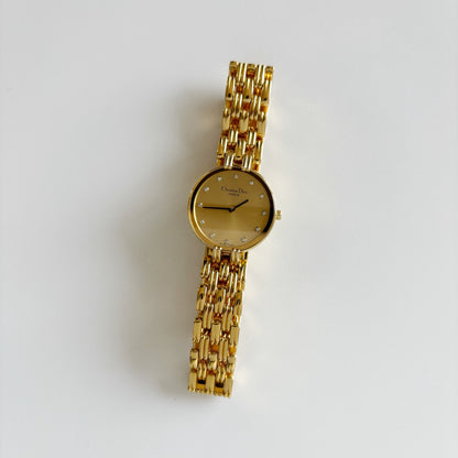 Dior 1990s Round Gold Dial Gold Plated Watch
