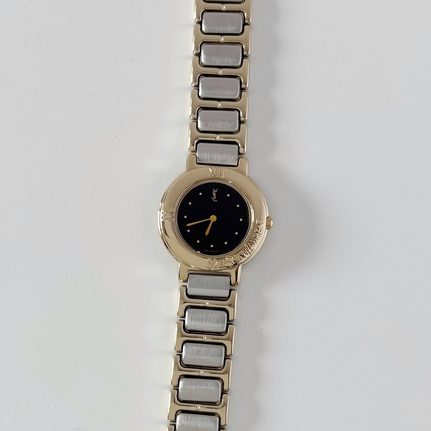 Yves Saint Laurent 1990s Black Dial Gold Plated Two Tone Watch
