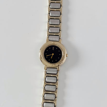 Yves Saint Laurent 1990s Black Dial Gold Plated Two Tone Watch