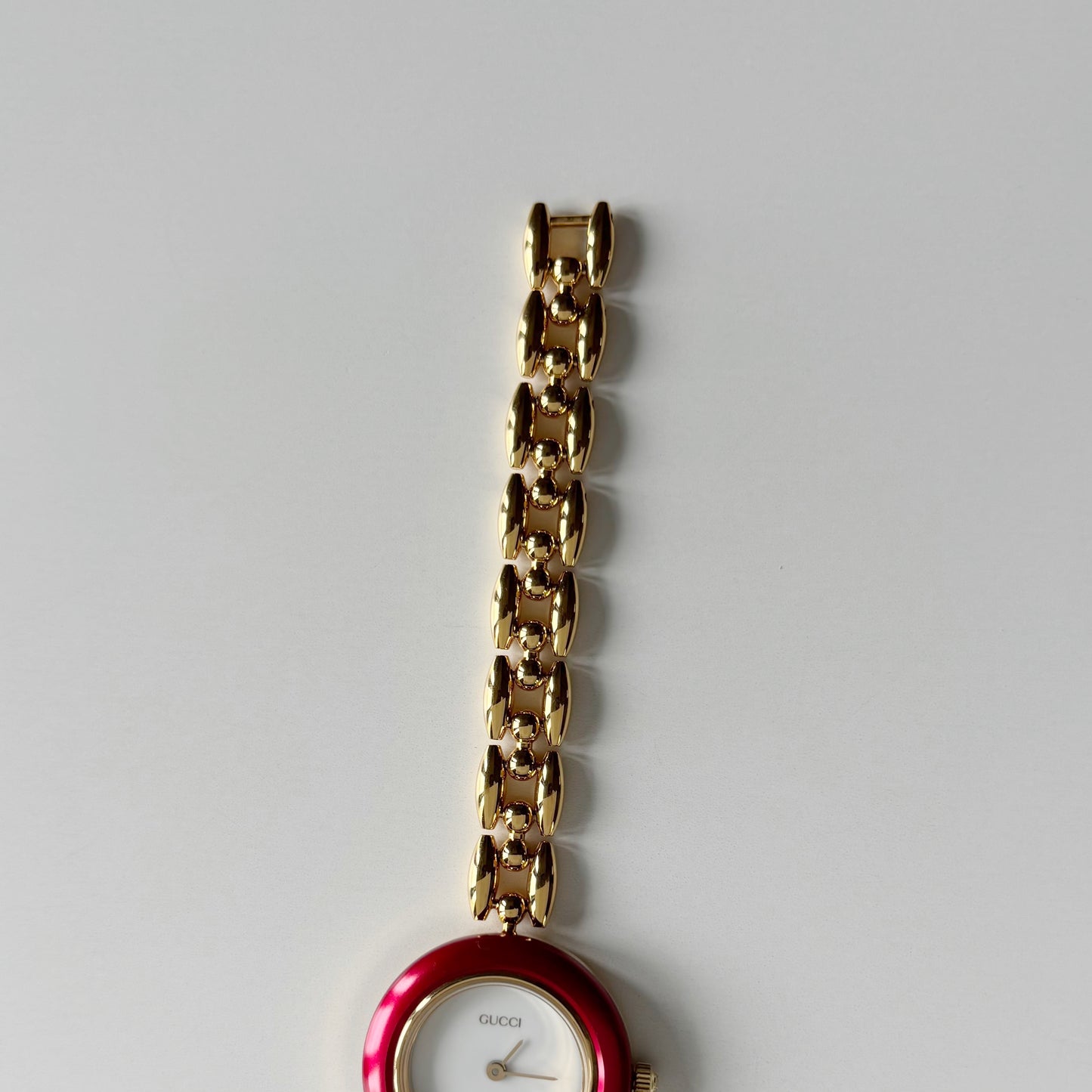 Gucci 1990s Interchangeable Bezel Gold Plated Rice Chain Watch with 6 bezels, case (160mm)