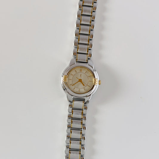 Yves Saint Laurent 1990s Round Dial Two Tone Watch