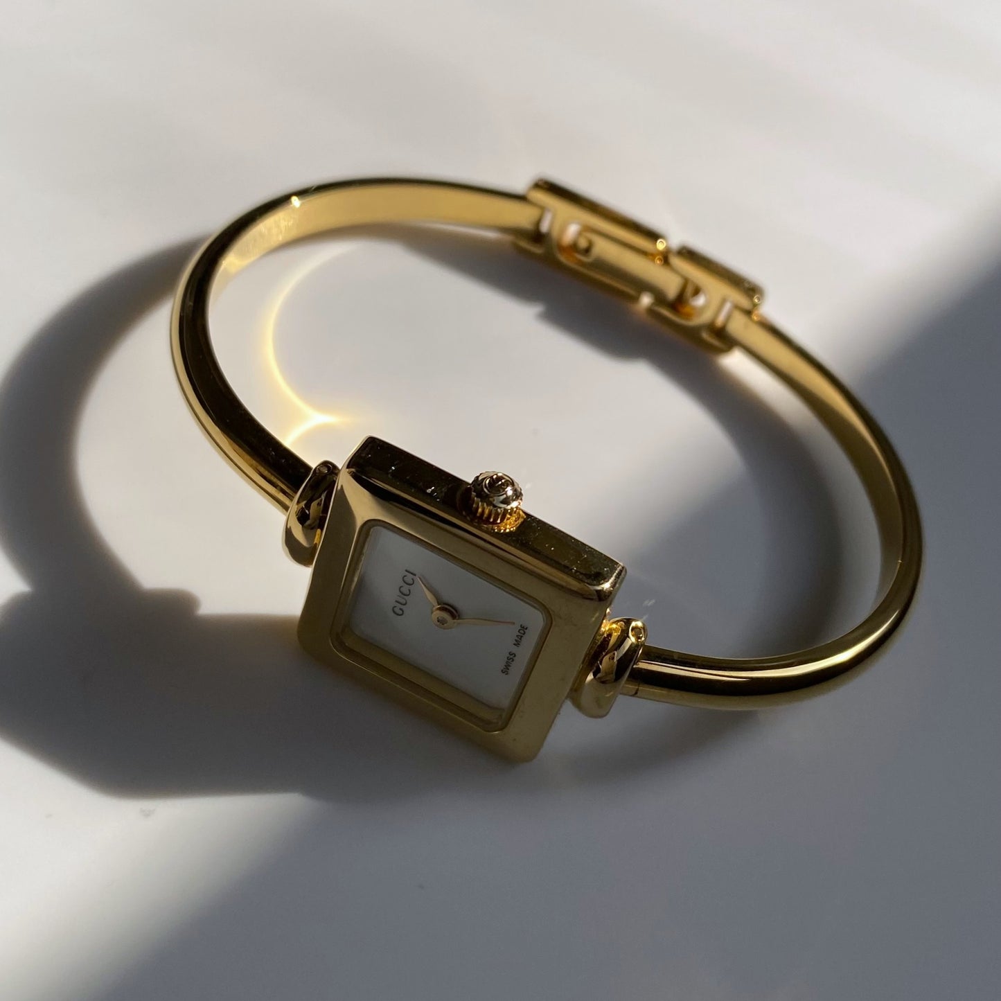 Gucci 1990s Square Dial Gold Plated Bangle Watch