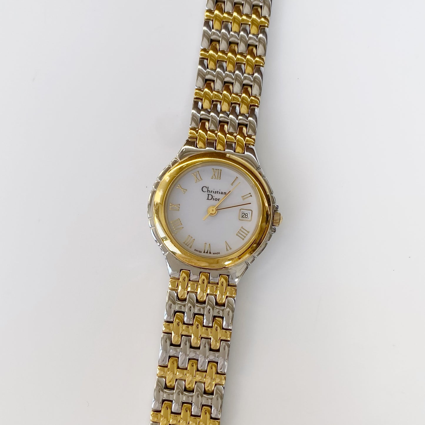 Dior 1990s Date Round Two Tone Watch