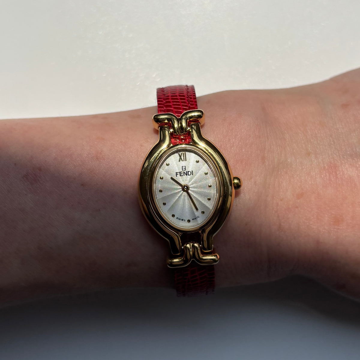 Fendi 1990s Interchangeable Strap Gold Plated Watch with 5 straps, case