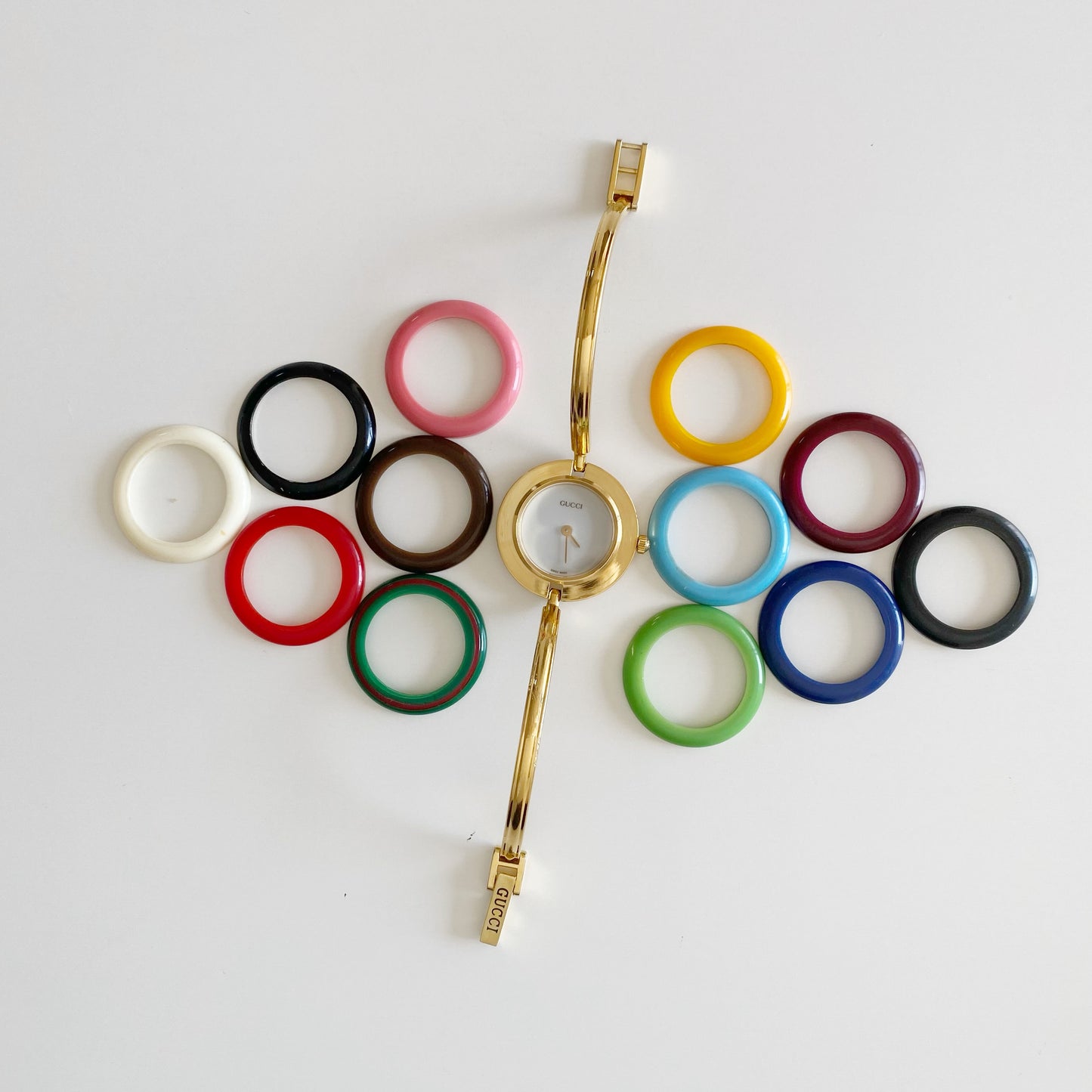 Gucci 1990s Interchangeable Bezel Gold Plated Watch with 12 bezels, case