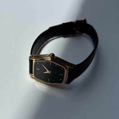 Celine 1980s Black Dial Gold Plated Watch
