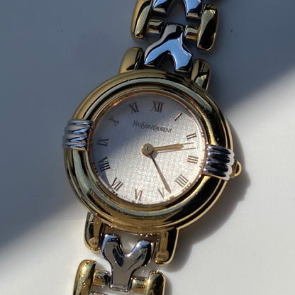 Yves Saint Laurent 1990s Round Dial Gold Plated Two Tone Watch