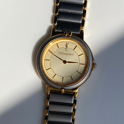 Yves Saint Laurent 1990s Round Dial Two Tone Watch