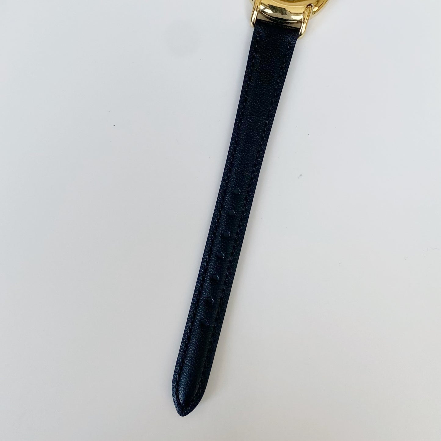 Fendi 1990s Black Dial Gold Plated Round Leather Strap Watch