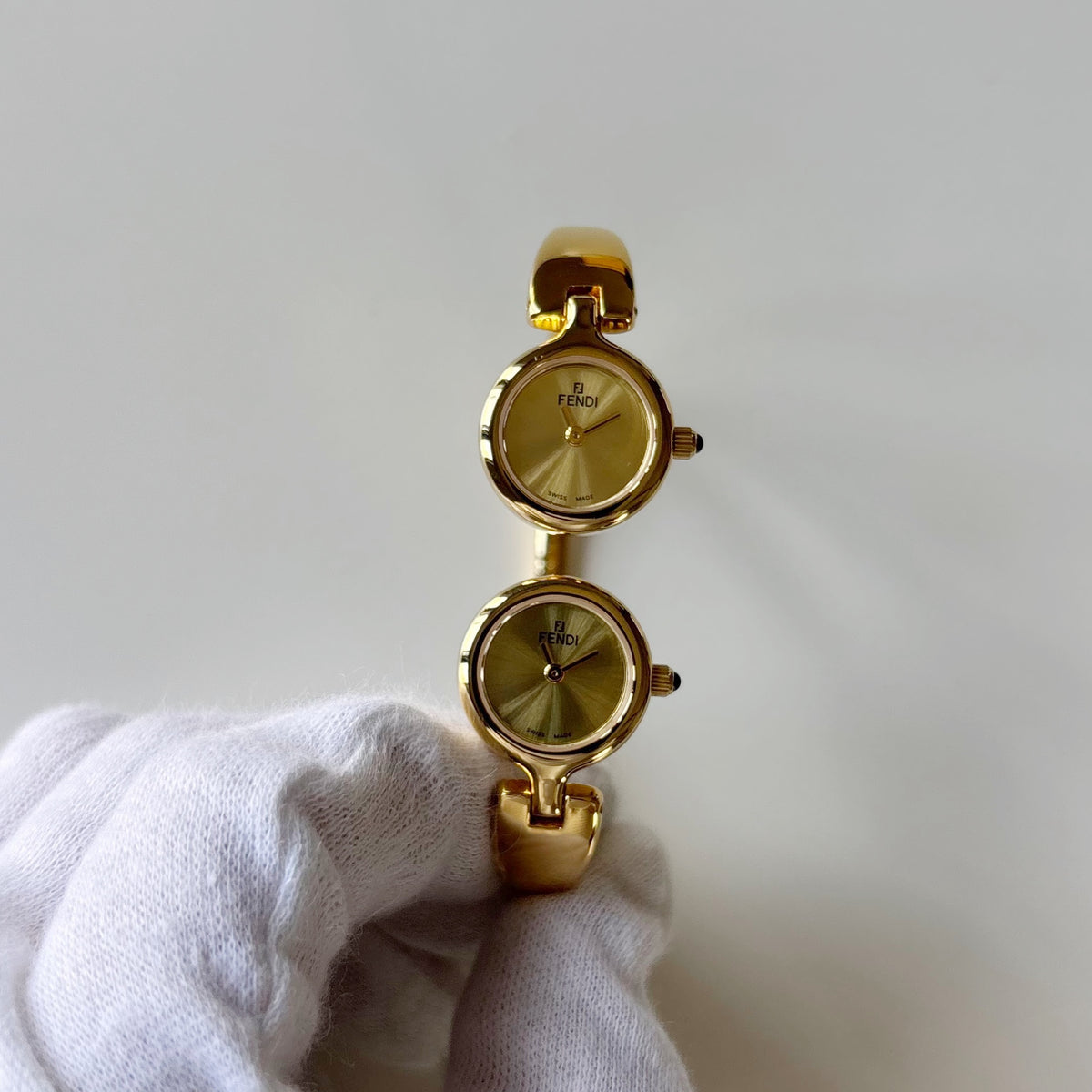 Fendi 1990s Double Face Gold-Plated Bangle Watch