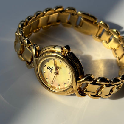 Fendi 1990s Seashell Dial Gold Plated Watch