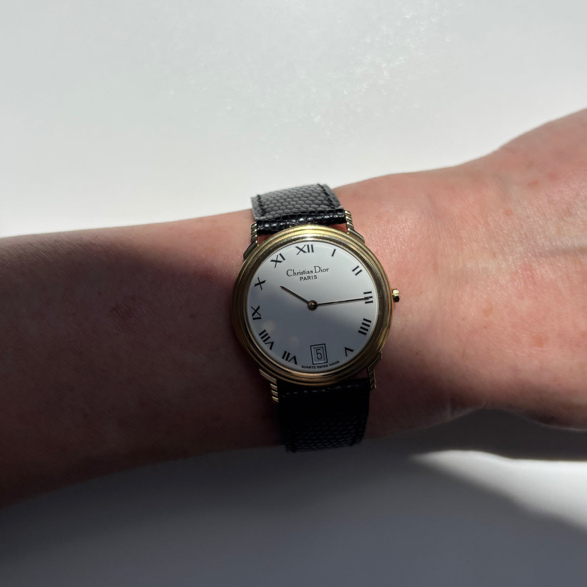 Dior 1990s Date Round Dial Gold Plated Watch (Large)