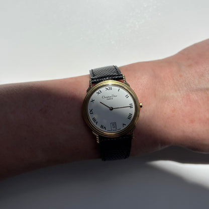 Dior 1990s Date Round Dial Gold Plated Watch (Large)
