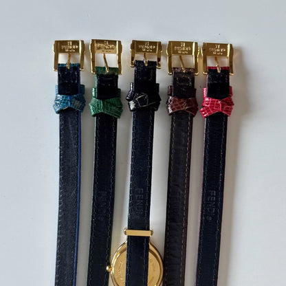 Fendi 1990s Interchangeable Strap Gold Plated Watch with 5 straps, case