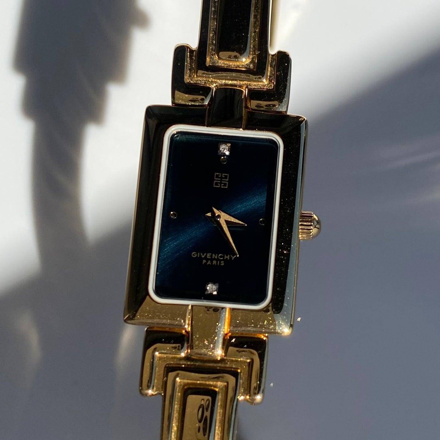 Givenchy 1990s Navy Dial Gold Plated Bangle Watch