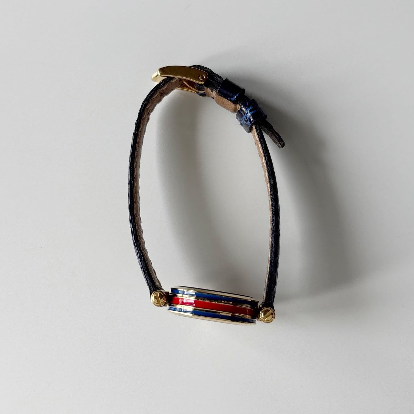 Gucci 1990s Round Dial Blue Gold Plated Watch