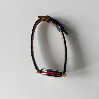 Gucci 1990s Round Dial Blue Gold Plated Watch