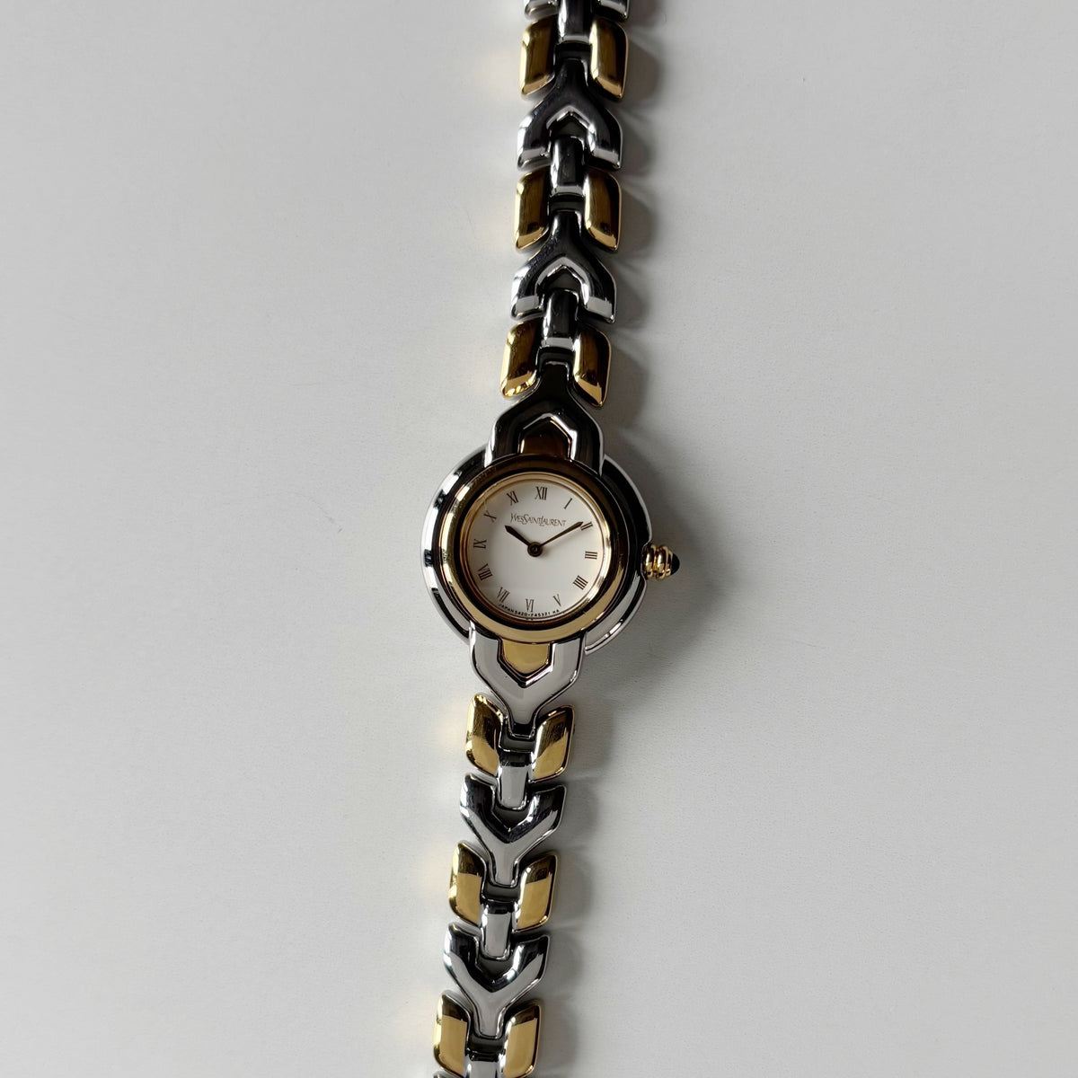 Yves Saint Laurent 1990s Round Dial Two Tone Gold Plated Watch