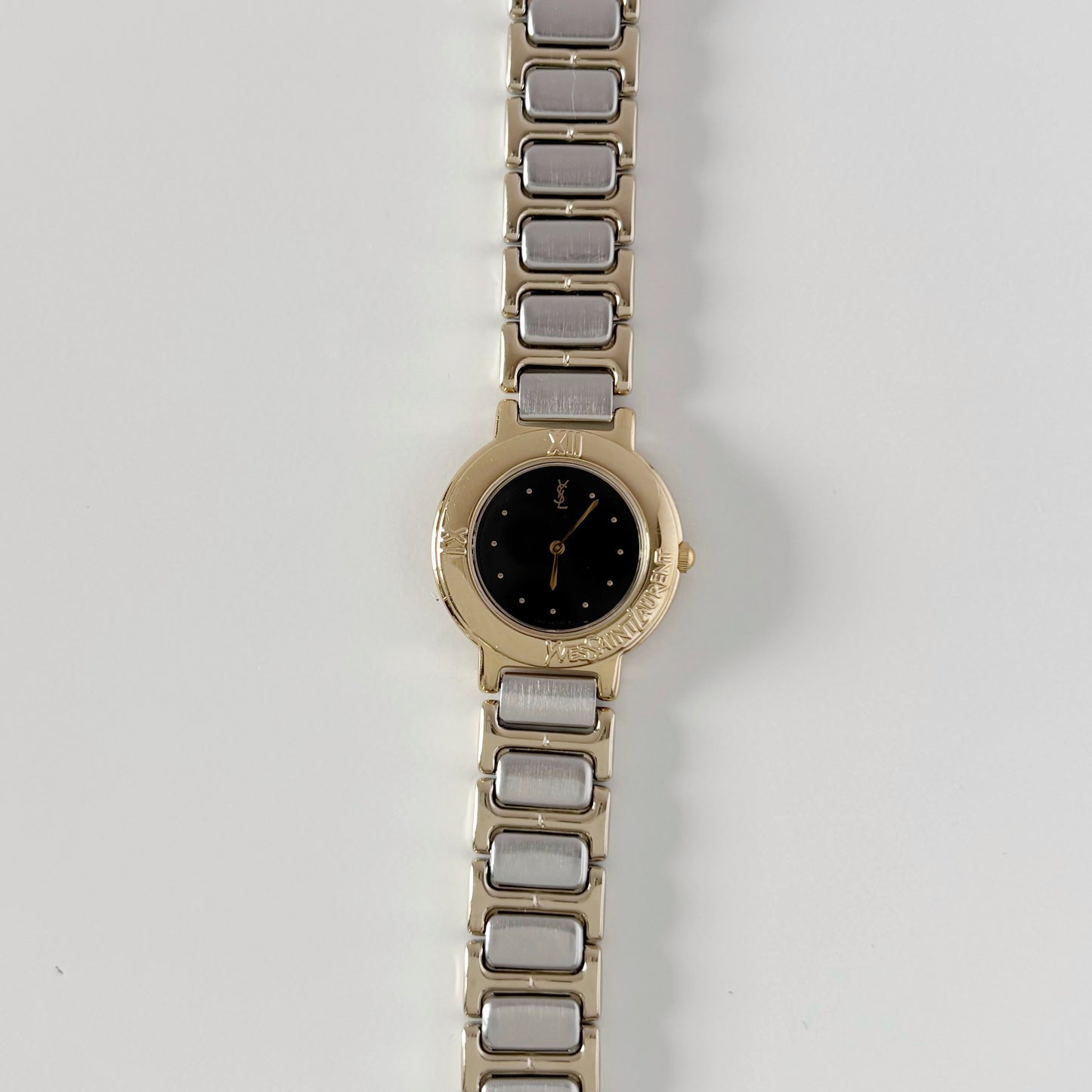 Yves Saint Laurent 1990s Black Dial Two Tone Watch