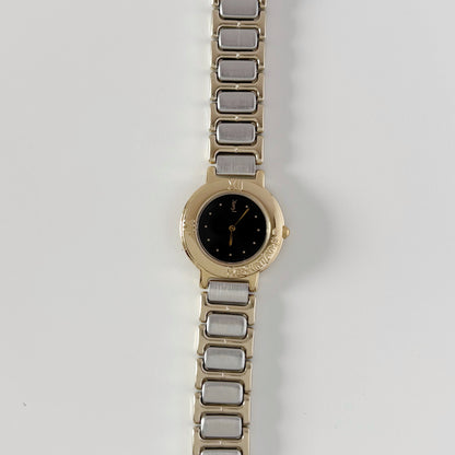 Yves Saint Laurent 1990s Black Dial Two Tone Watch
