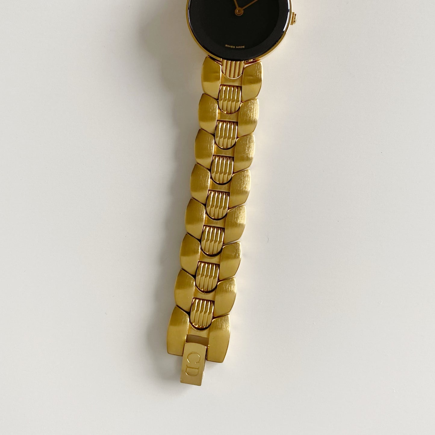 Dior 1990s Black Dial Gold Plated Watch