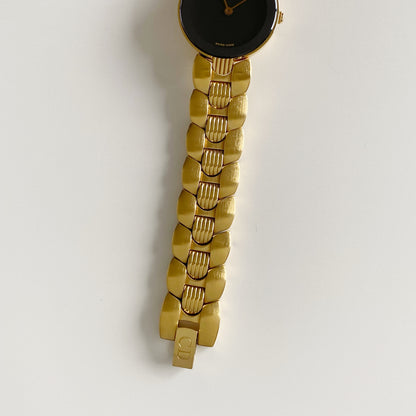 Dior 1990s Black Dial Gold Plated Watch