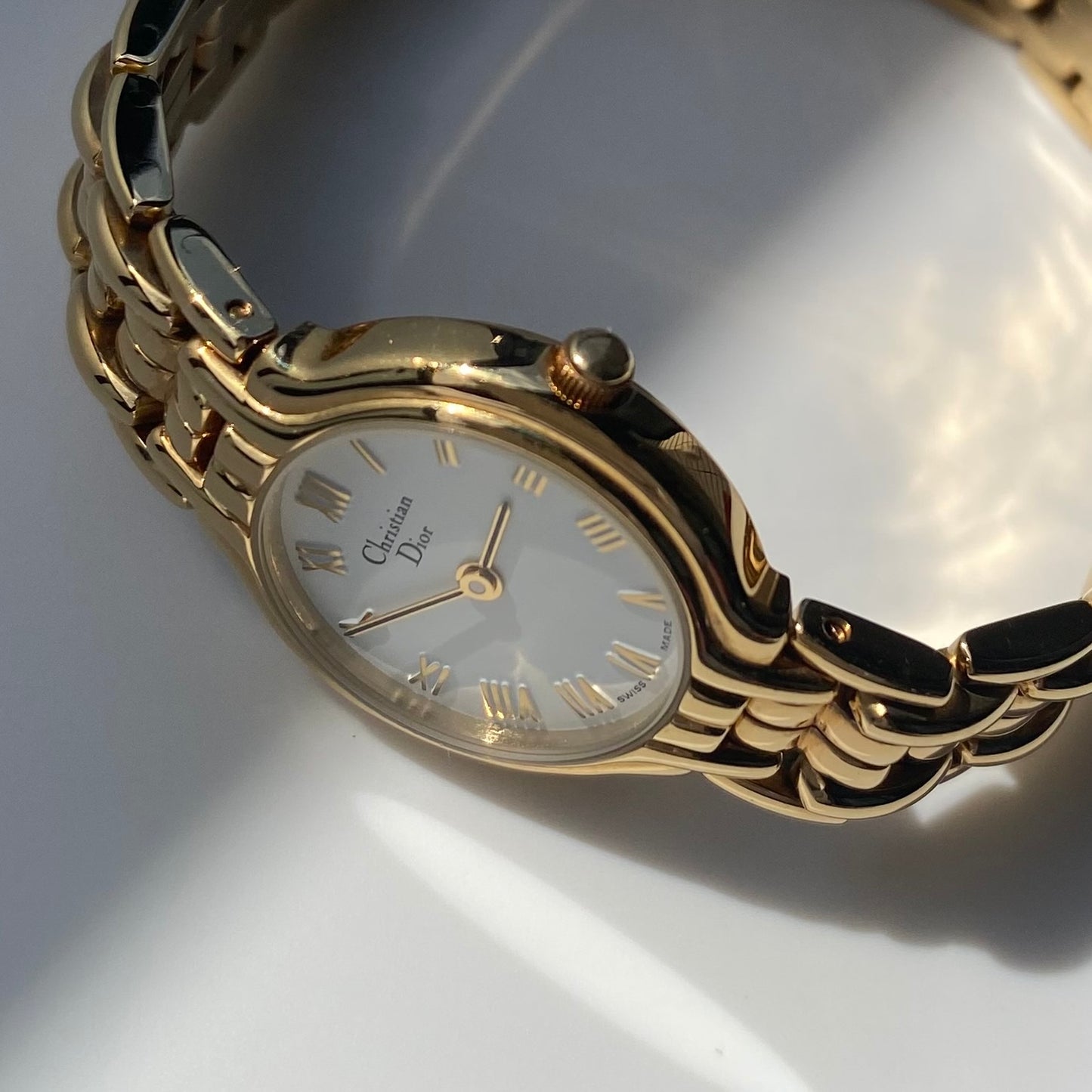 Dior 1990s Round Dial Gold Plated Watch