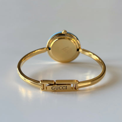 Gucci 1990s Interchangeable Bezel Gold Plated Bangle Watch with 12 bezels, case (Small)