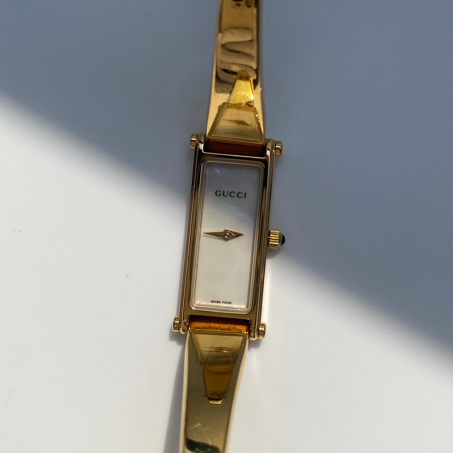 Gucci 1990s Seashell Dial Gold Plated Bangle Watch