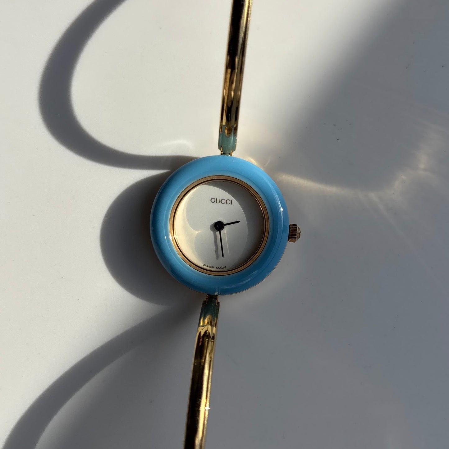 Gucci 1990s Interchangeable Bezel Gold Plated Bangle Watch with 12 bezels, case