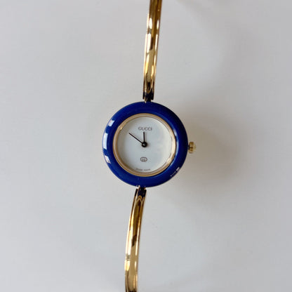 Gucci 1990s Interchangeable Bezel Gold Plated Bangle Watch with 12 bezels, case (Small)