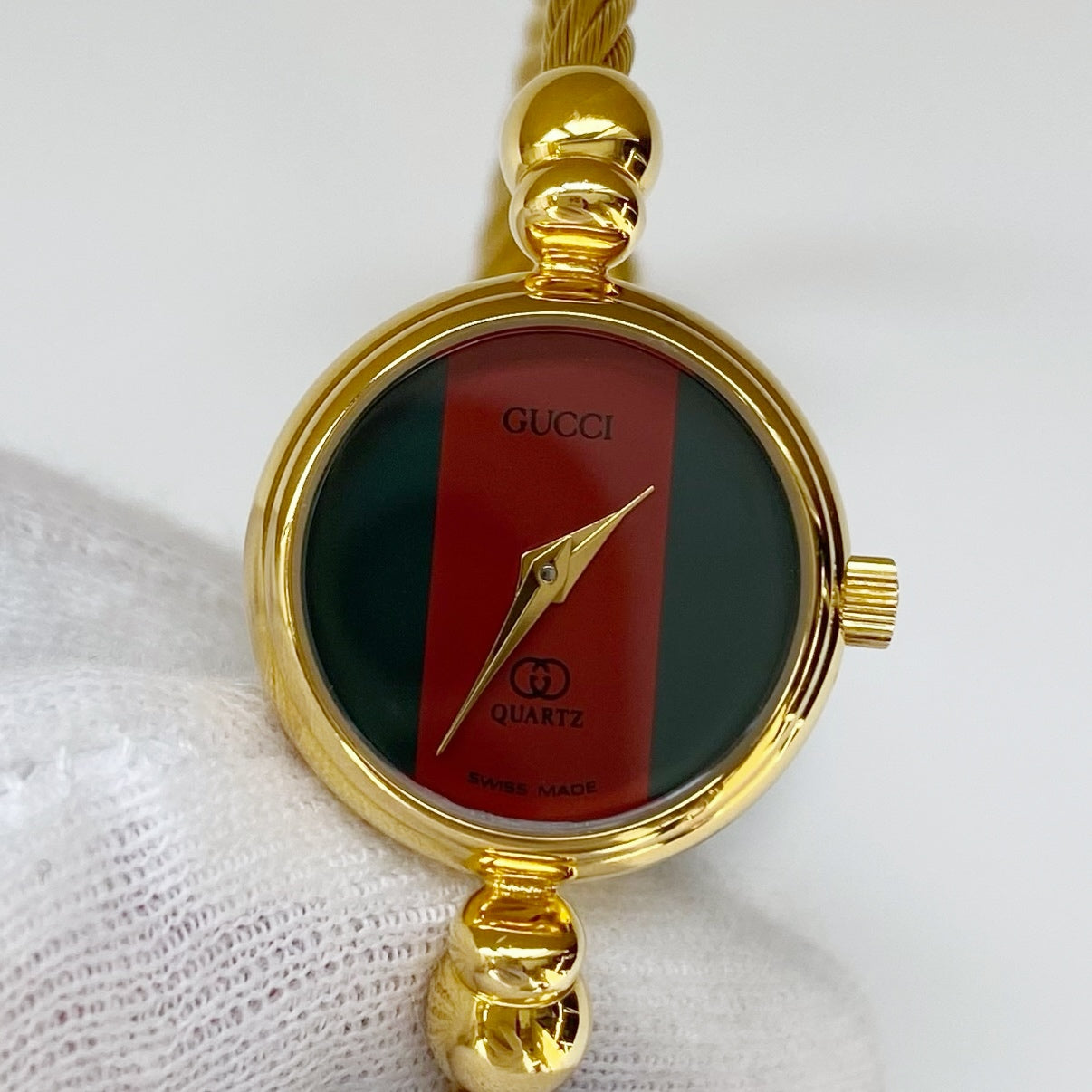 Gucci 1980s Gold Plated Cable Bangle Watch