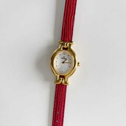Fendi 1990s Interchangeable Strap Gold Plated Watch with 5 straps, case